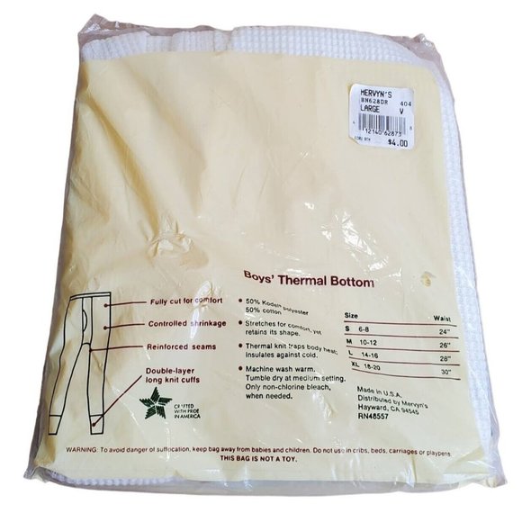 Mervyns High Sierra Boys Thermal Bottoms Pants Size Large 14-16 28" Waist NEW! - Picture 2 of 2